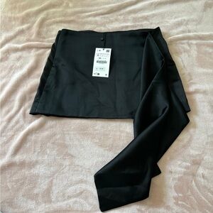 Zara Asymmetrical Black Satin Mini Skirt Small